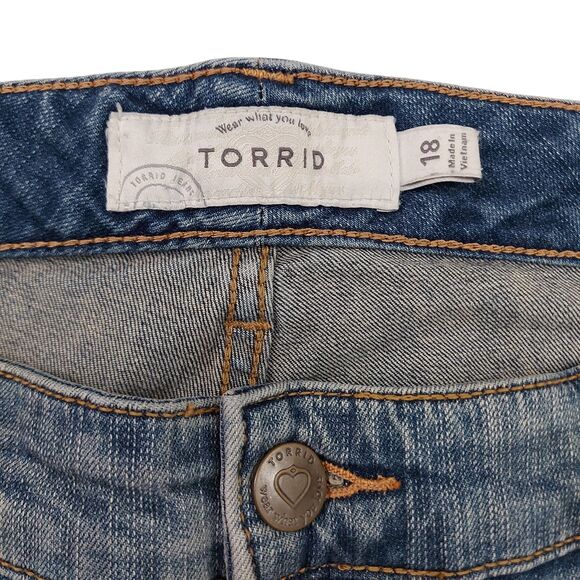 Torrid Ankle Skinny Jeans Womens 18 Blue Stretch Distressed Raw Hem Medium Wash - Picture 8 of 12